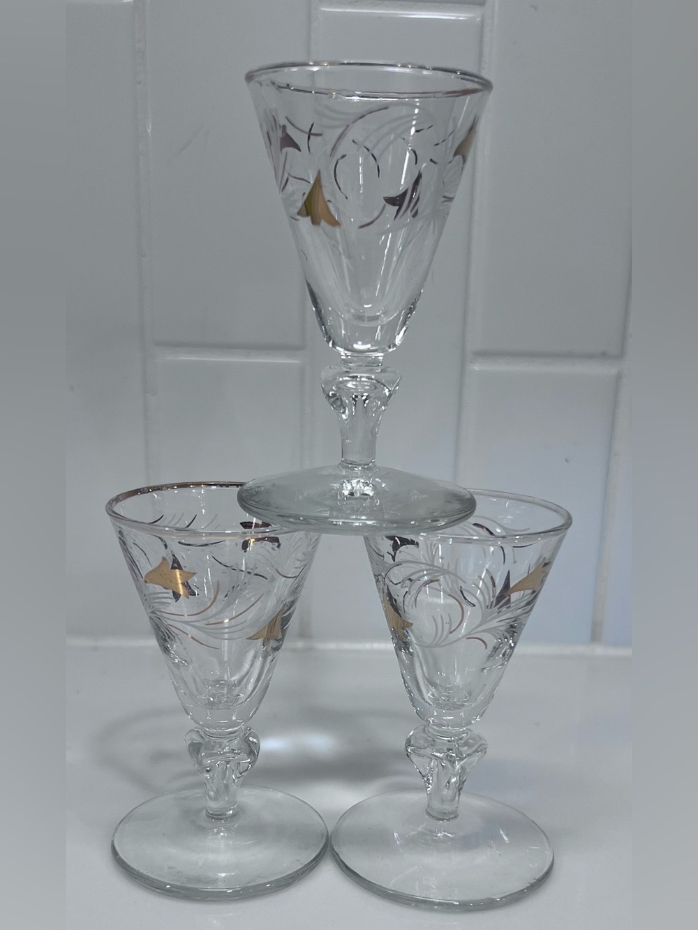 Vintage Libbey Cordial Glasses, Royal Fern, Gold Rimmed, Stemmed, Set of 3